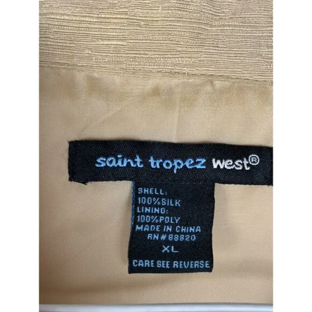 Saint Tropez West Button Front Woman‎ Jacket Tan/Brown bamboo print 100% silk